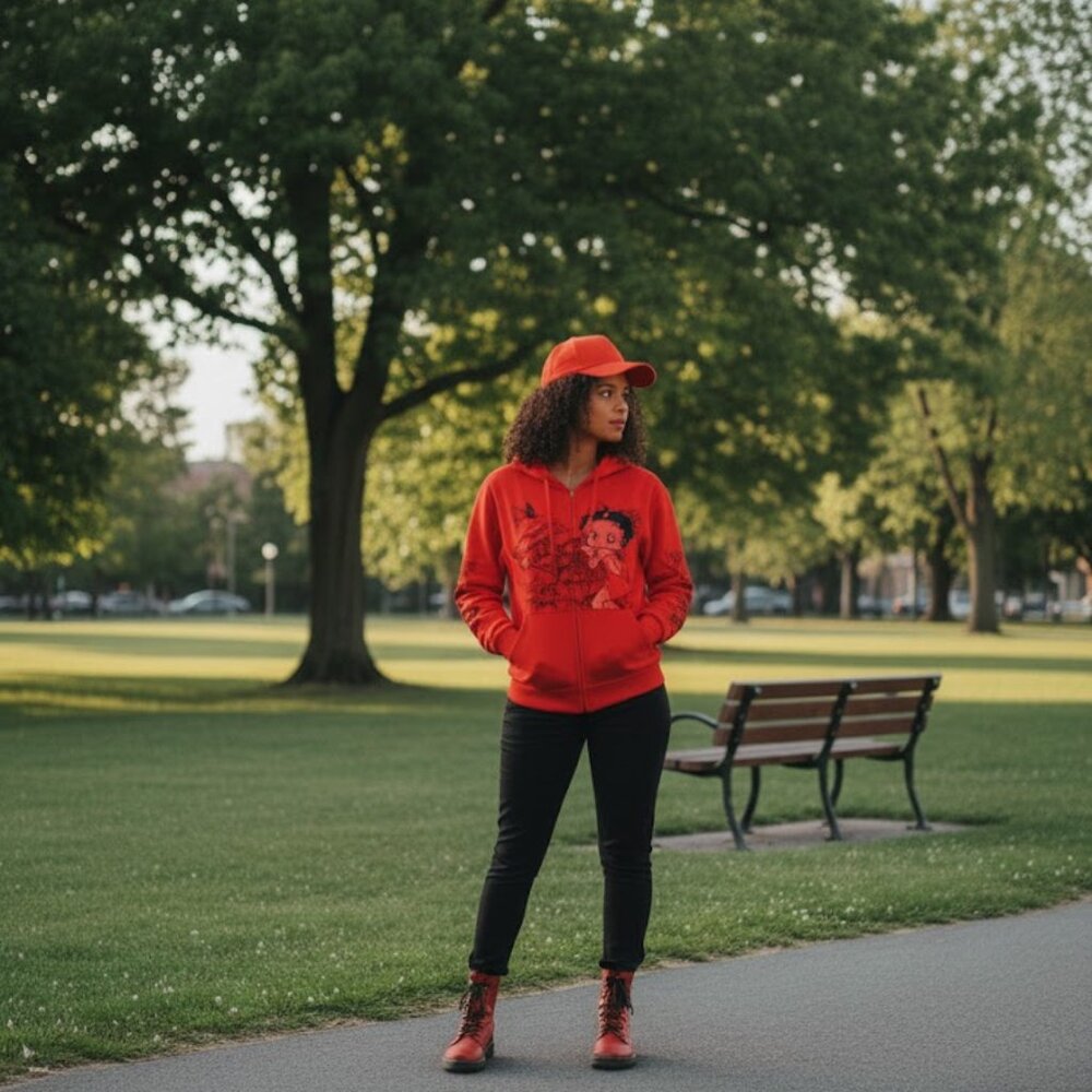 Red Hoodie Sweat Jacket Betty Boop  small